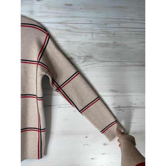 Tahari Sweater Womens Medium Plaid Windowpane Mock Neck Long Sleeve Pullover - Picture 3 of 8